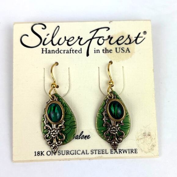 Silver Forest Jewelry - Silver Forest Green Abalone dangle earrings 18K on Surgical Steel